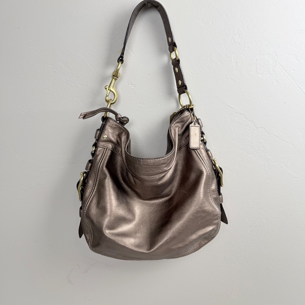 Coach Brown 12669 Bronze Leather‎ Shoulder Bag Purse Womens